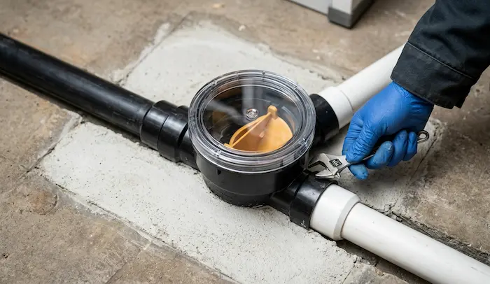 Backwater valve installation in basement floor — BC sewer backup protection