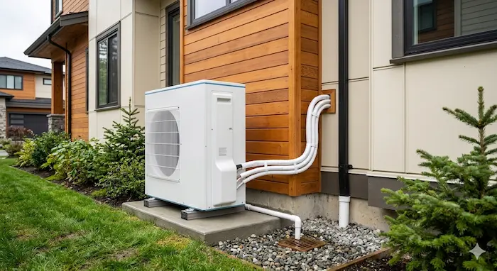 Heat pump vs furnace vs boiler — modern cold-climate heat pump installation in BC